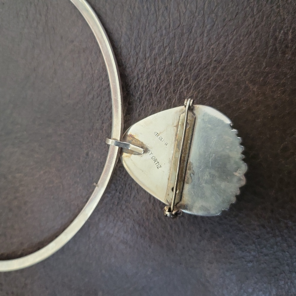 Signed Ricky Ortiz Navajo Pendant/ Brooch Necklace 925 Sterling Mexico … - Picture 2 of 10